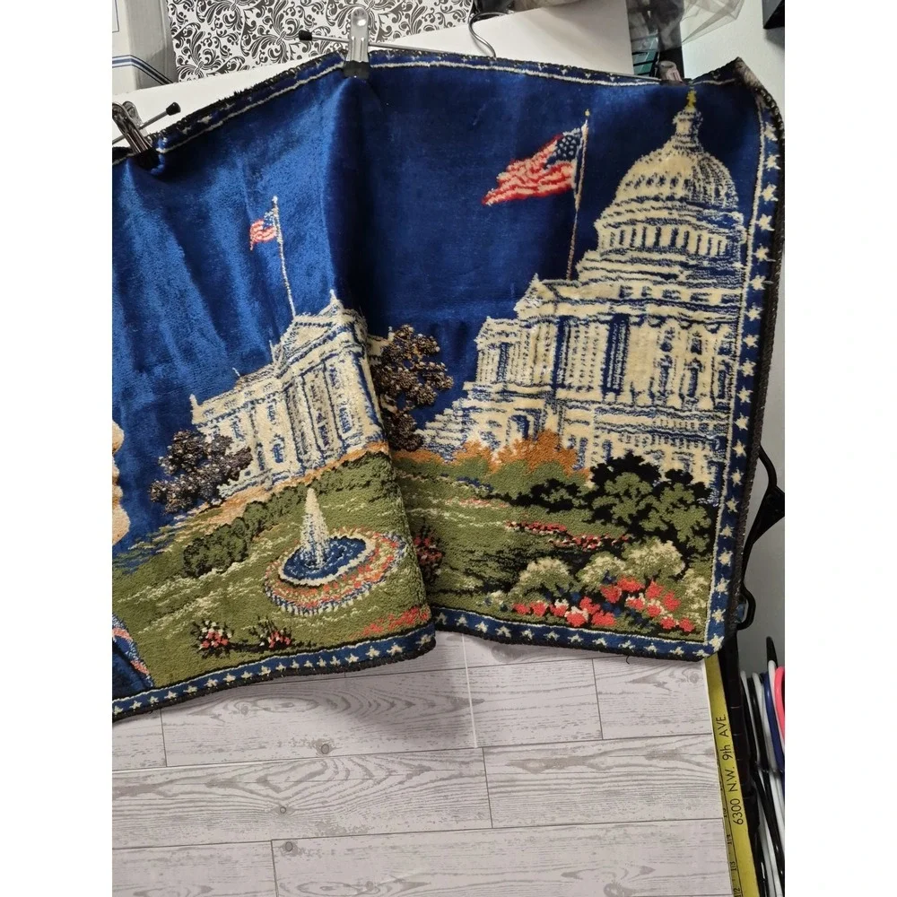 Vintage JFK President John F Kennedy Velvet Tapestry Wall Hang White House READ